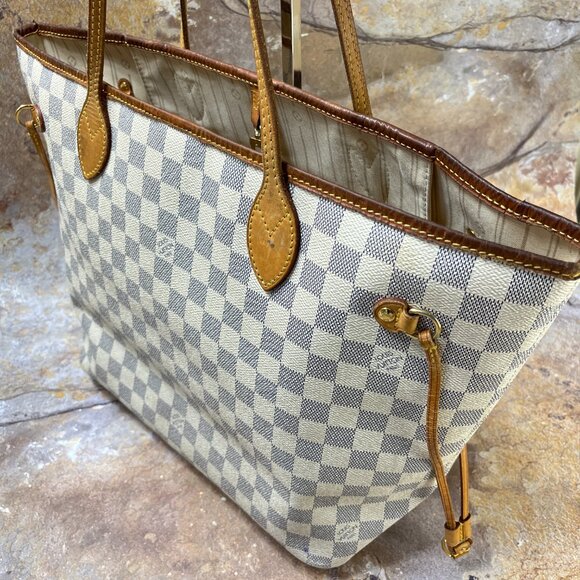 Louis Vuitton Neverfull MM Shoulder Bag Damier Azur Tote Bag w/ Dust Bag - Picture 4 of 13